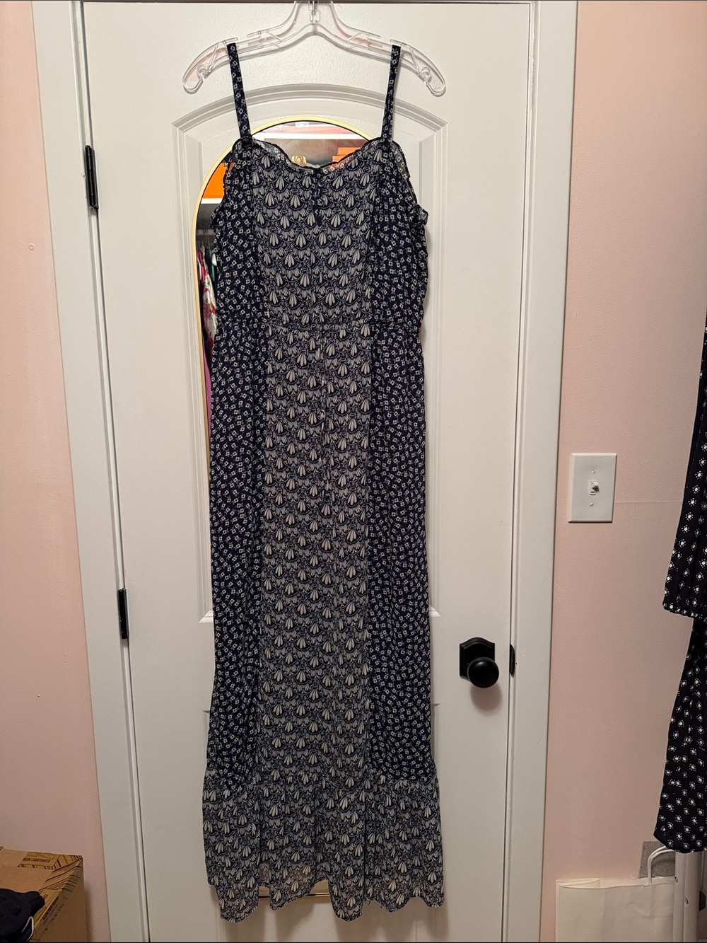GAP Navy and White Printed Maxi Dress with Spaghetti Straps